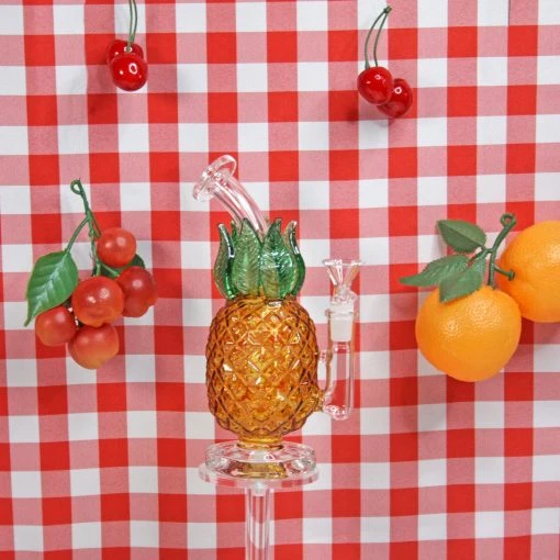 Burning Love Pineapple Water Pipe- Amber Glass Bongs
