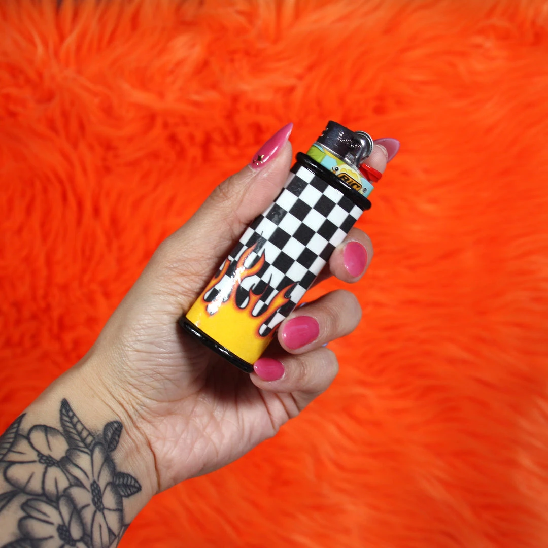 Burning Love Lighter Case- Checkerboard Flames 7 Burning Love Lighter Case- Checkerboard Flames