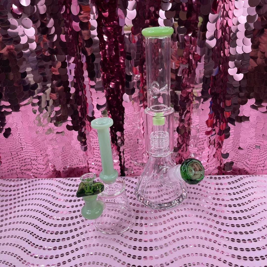 Burning Love Bongs Material Girl Water Pipe- Green 8 Burning Love Bongs Material Girl Water Pipe- Green