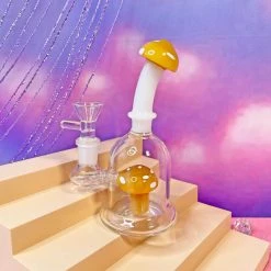 Burning Love Micro Mushroom Water Pipe- Amber