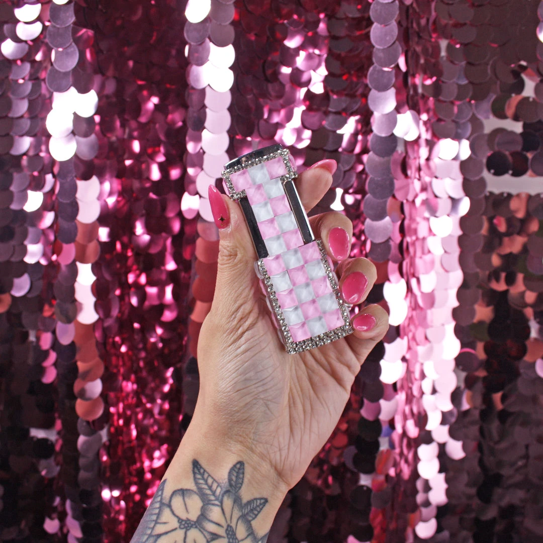 Burning Love Fancy Flame Lighter- Pink/white Checker Lighters 9 Burning Love Fancy Flame Lighter- Pink/white Checker Lighters