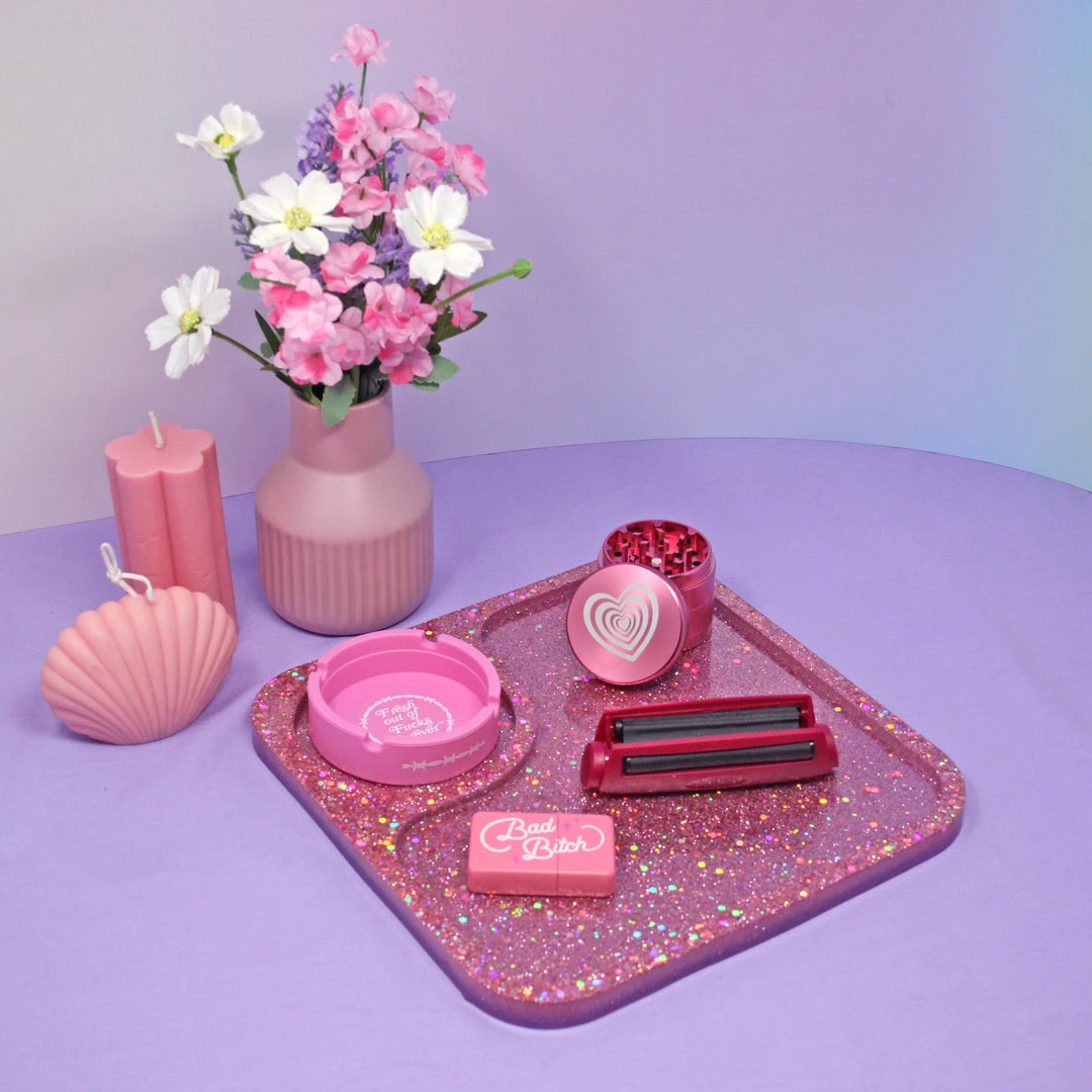 Shop Burning Love Pink Glitter Resin Rolling Tray 4 Shop Burning Love Pink Glitter Resin Rolling Tray
