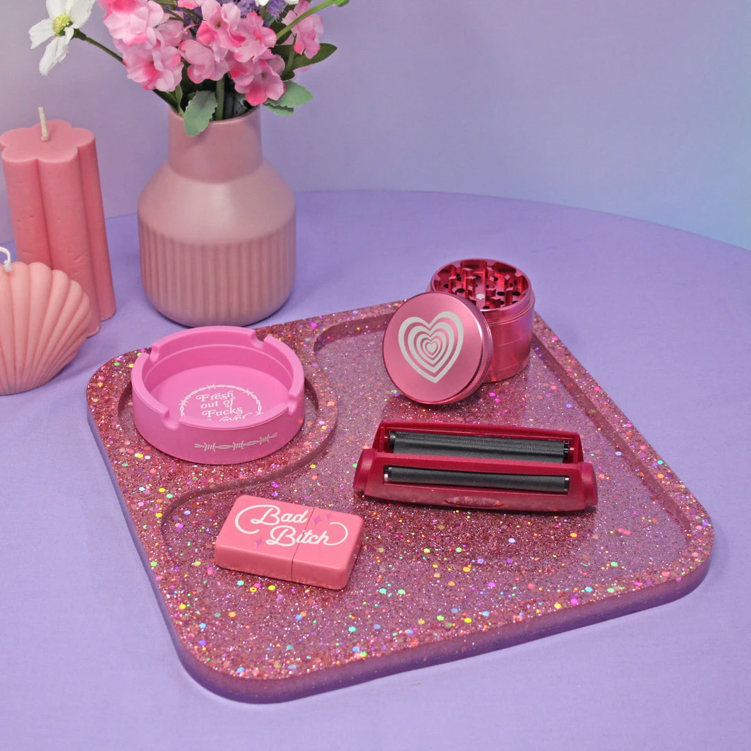 Shop Burning Love Pink Glitter Resin Rolling Tray 7 Shop Burning Love Pink Glitter Resin Rolling Tray