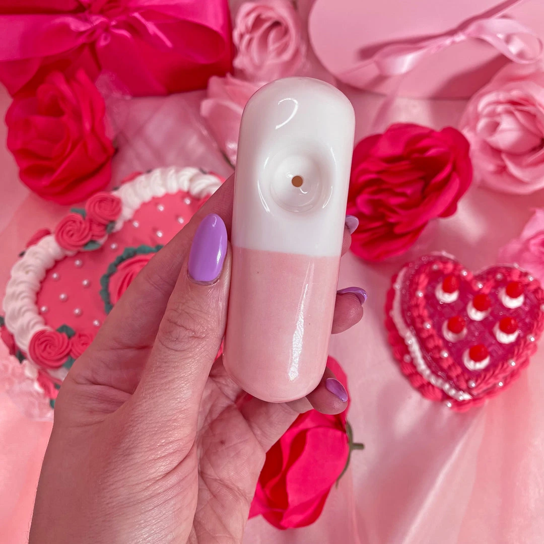 Burning Love Chill Pill Pipe- Light Pink Pipes 7 Burning Love Chill Pill Pipe- Light Pink Pipes