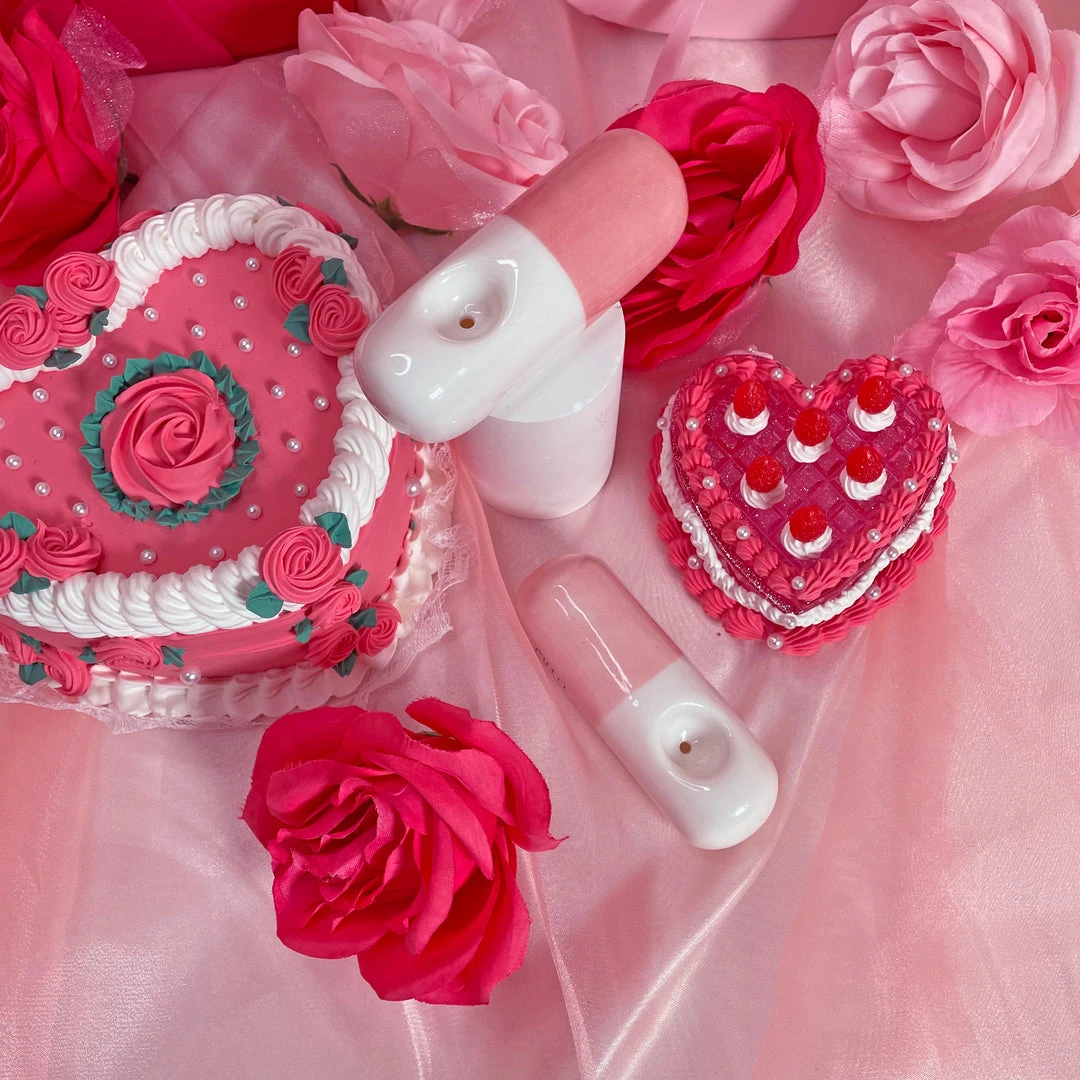 Burning Love Chill Pill Pipe- Light Pink Pipes 3 Burning Love Chill Pill Pipe- Light Pink Pipes