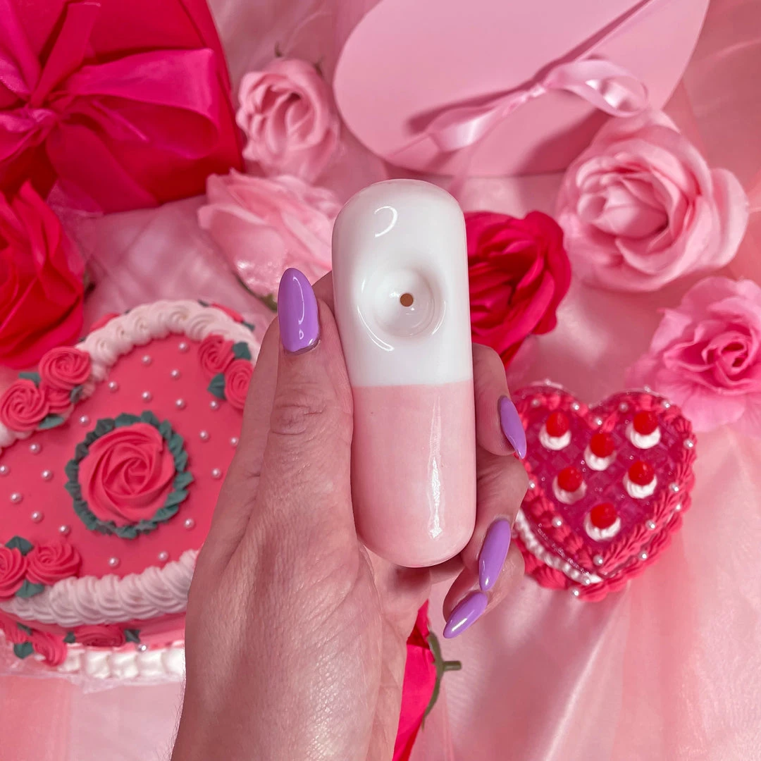 Burning Love Chill Pill Pipe- Light Pink Pipes 6 Burning Love Chill Pill Pipe- Light Pink Pipes
