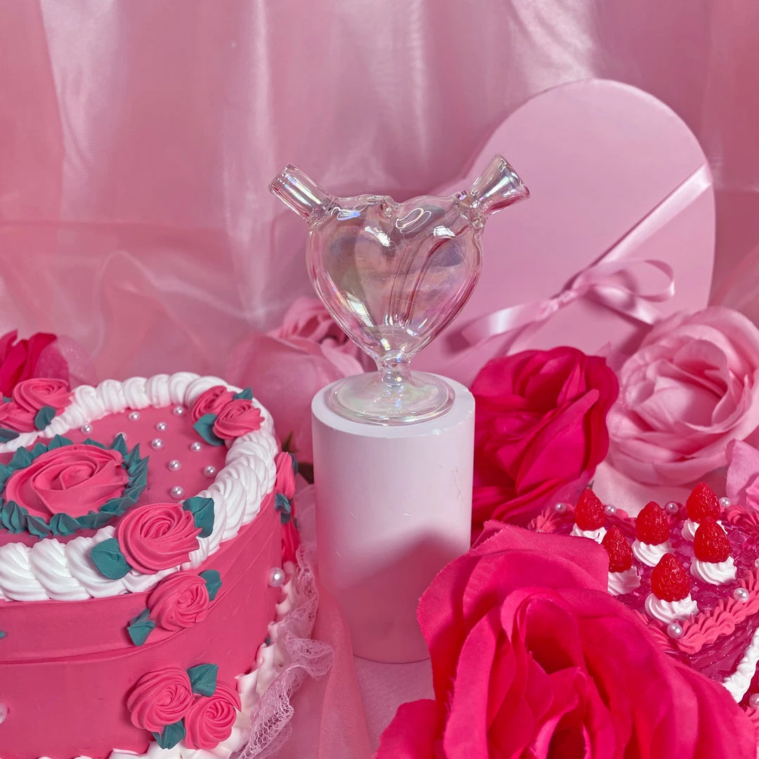 Burning Love Mini Heart Bubbler- Iridescent 3 Burning Love Mini Heart Bubbler- Iridescent