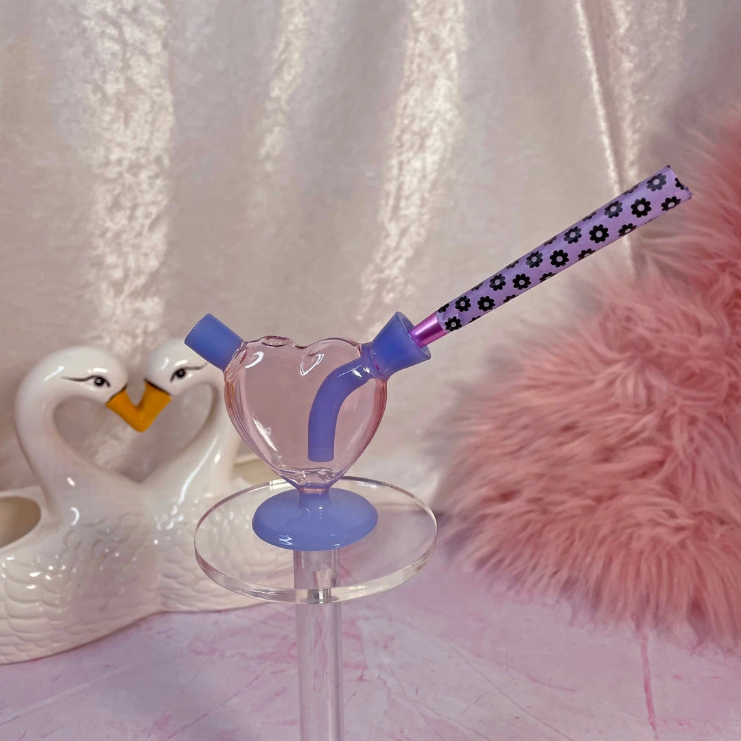 Burning Love Mini Heart Bubbler- Pink And Purple 7 Burning Love Mini Heart Bubbler- Pink And Purple